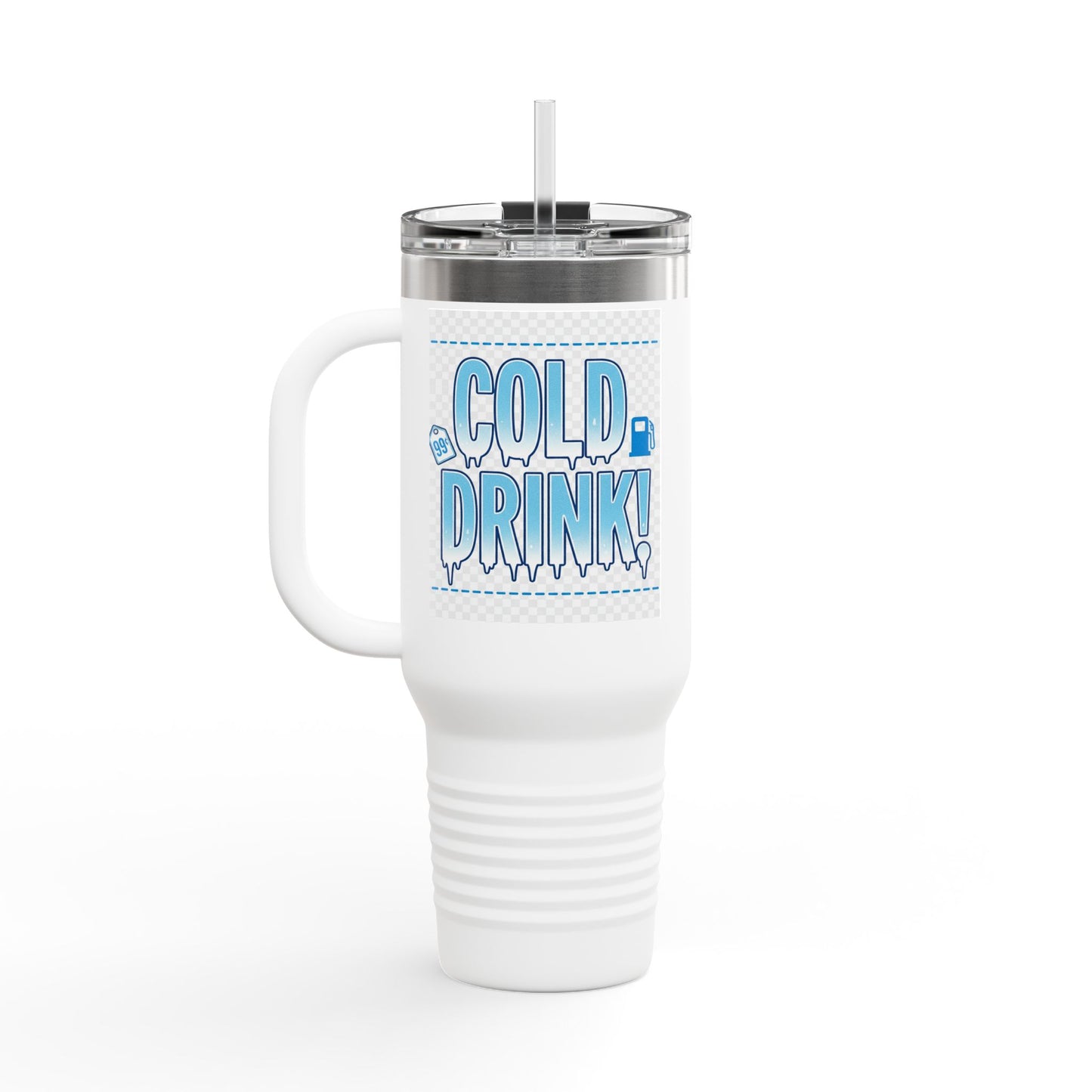 40oz Insulated Travel Mug – 'Cold Drink!' Retro Blue Graphic
