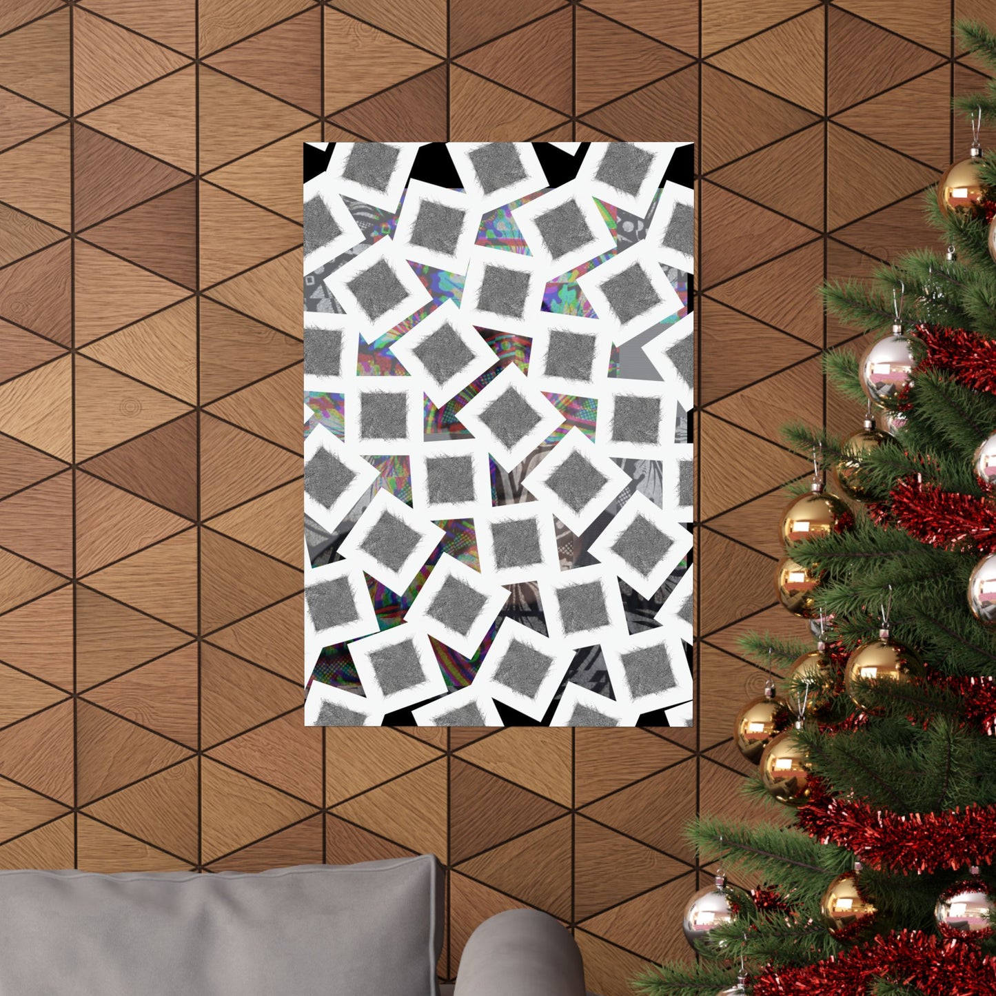 Abstract Geometric Squares Matte Poster — Black & White Modern Wall Art