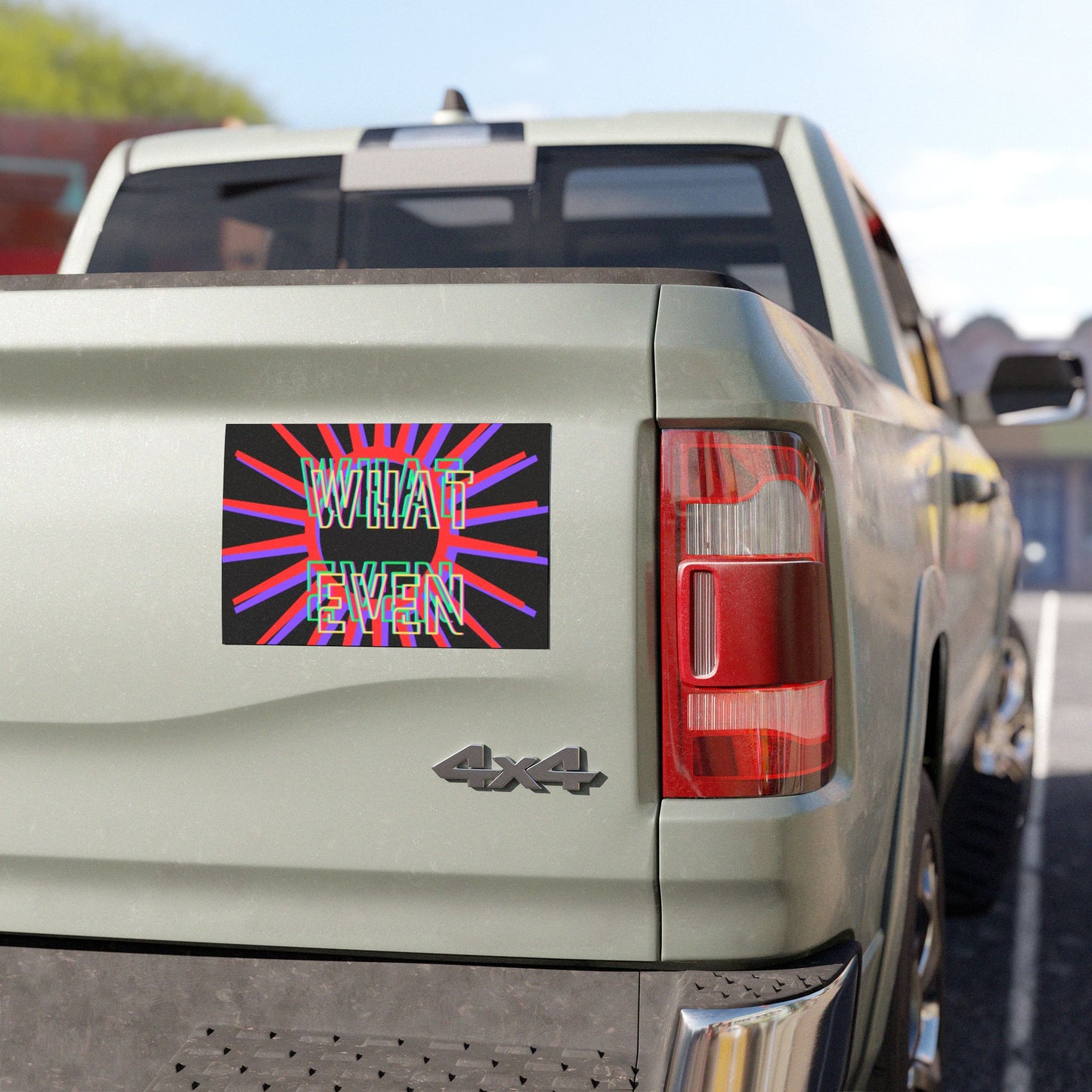 What Even Car Magnet — Retro Neon Text Magnetic Sign for Cars