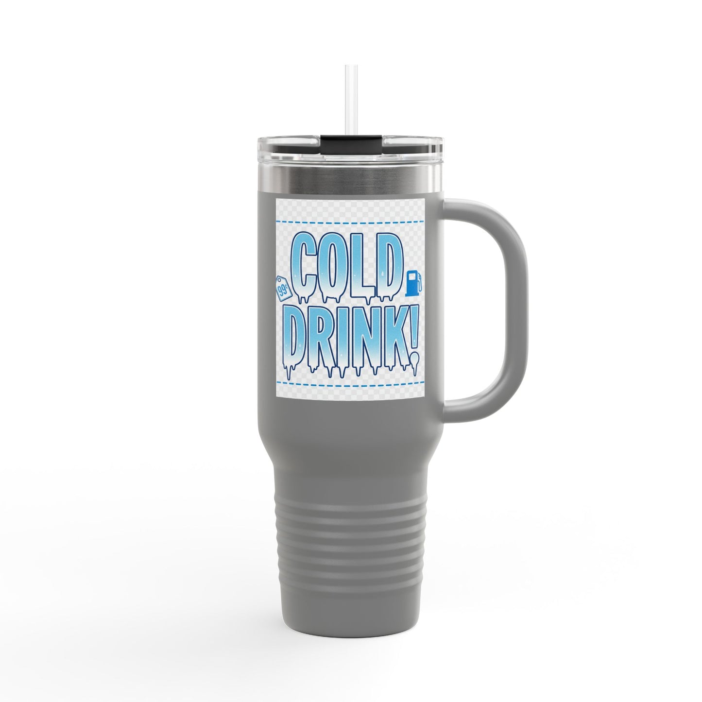 40oz Insulated Travel Mug – 'Cold Drink!' Retro Blue Graphic