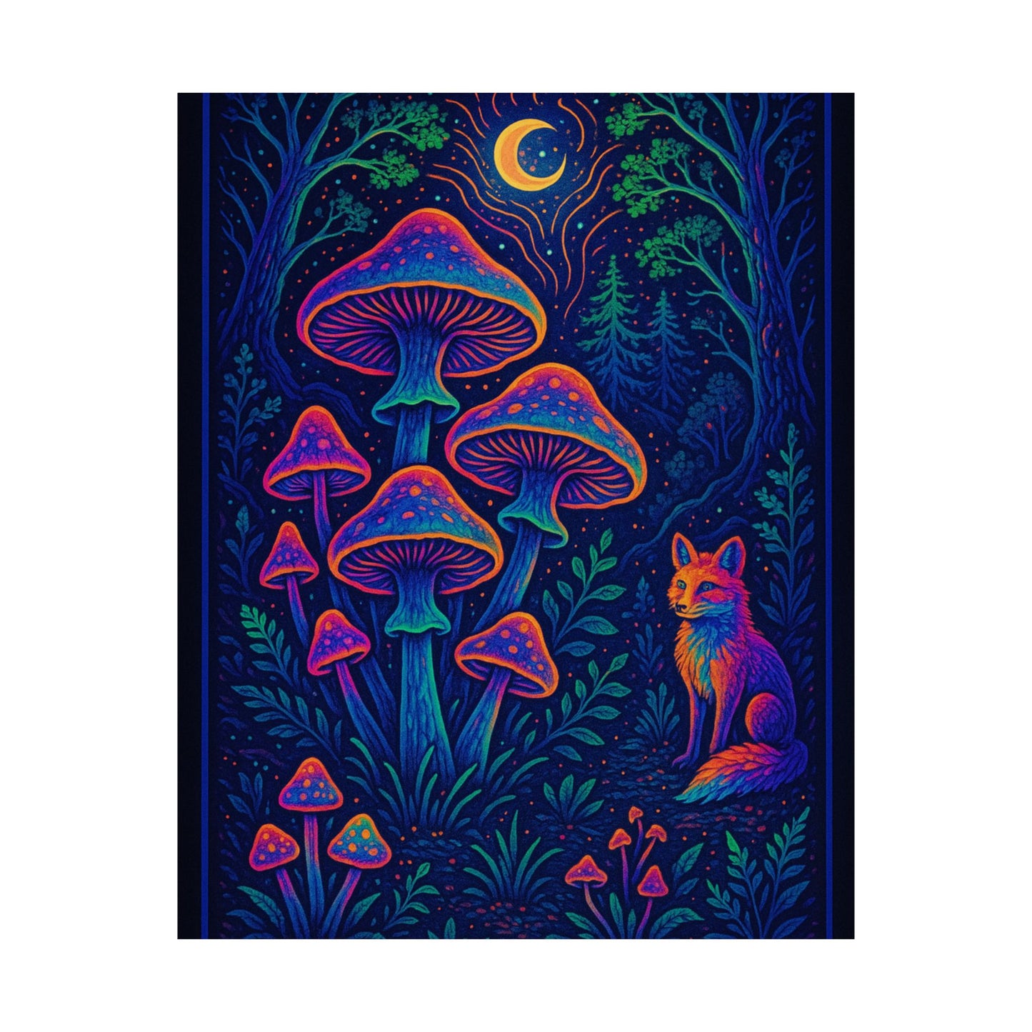 Mystic Forest Mushroom Poster — Neon Fox Night Art Print