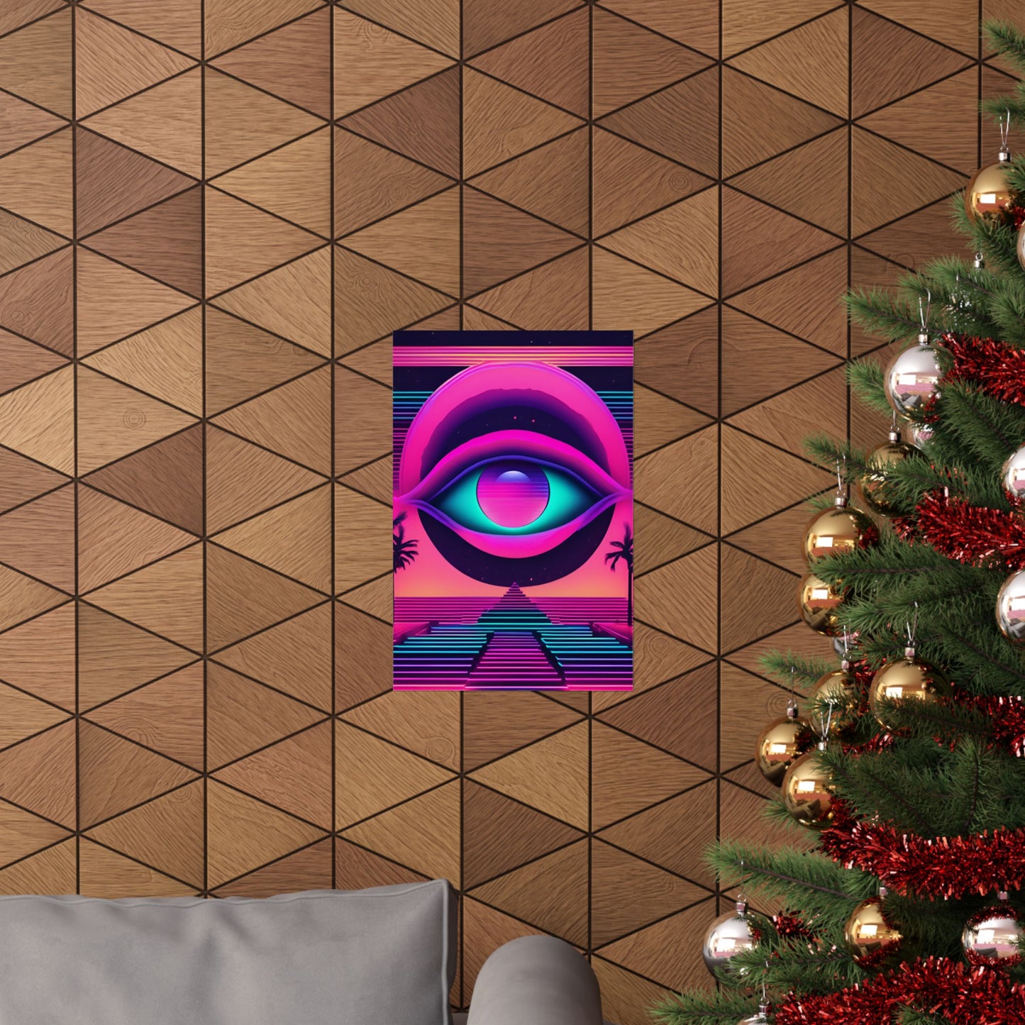 Retro Neon Eye Poster — Vaporwave Matte Vertical Art Print