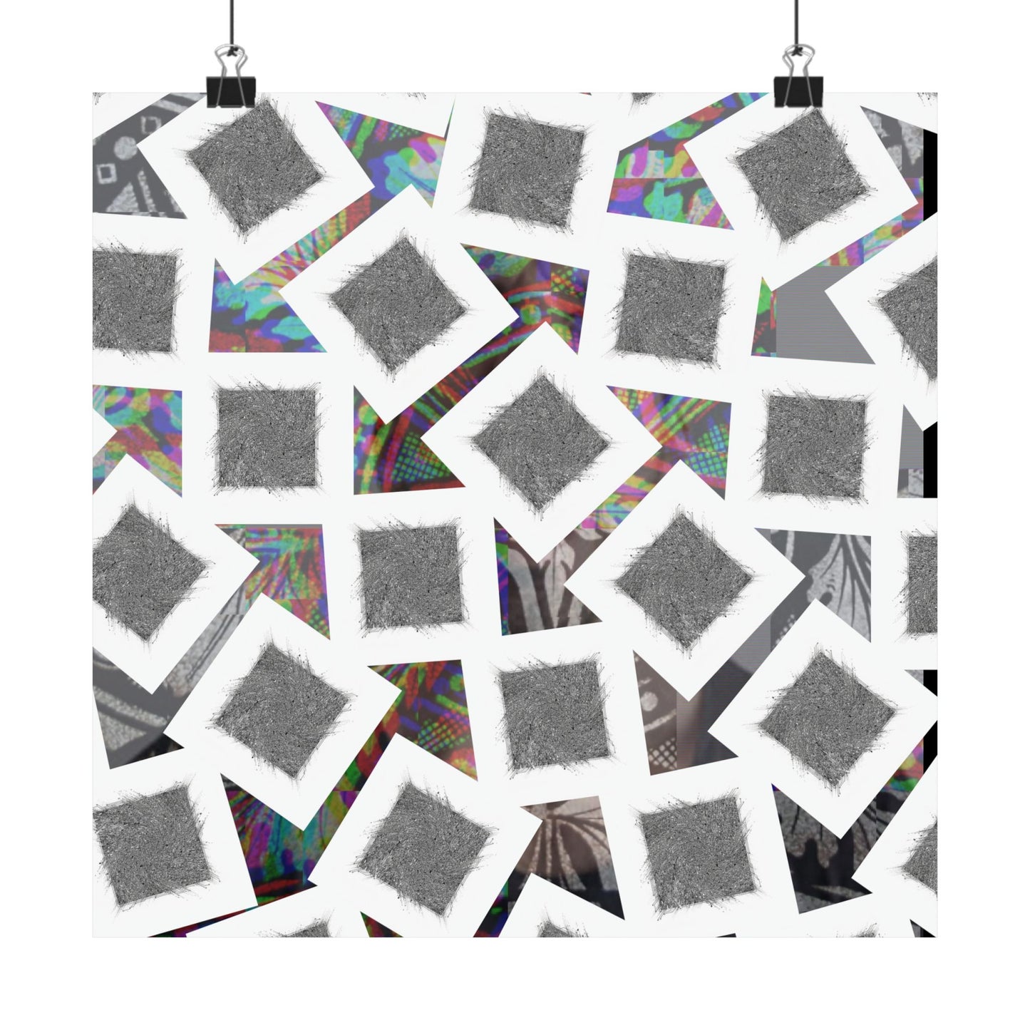 Abstract Geometric Squares Matte Poster — Black & White Modern Wall Art