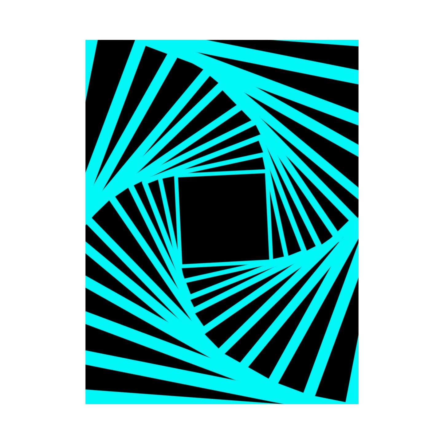 Geometric Spiral Optical Art Poster — Turquoise Black Matte Vertical Print