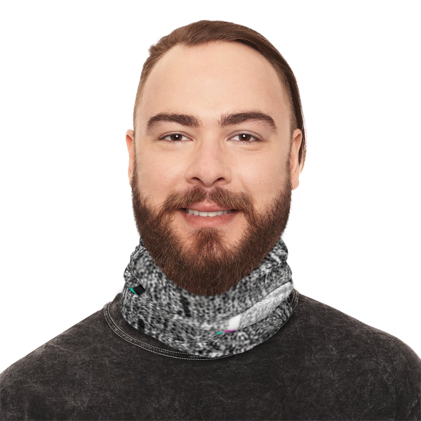 Glitch Snowfall Winter Neck Gaiter with Drawstring — Cyber Pixel Cold-Weather Face Mask