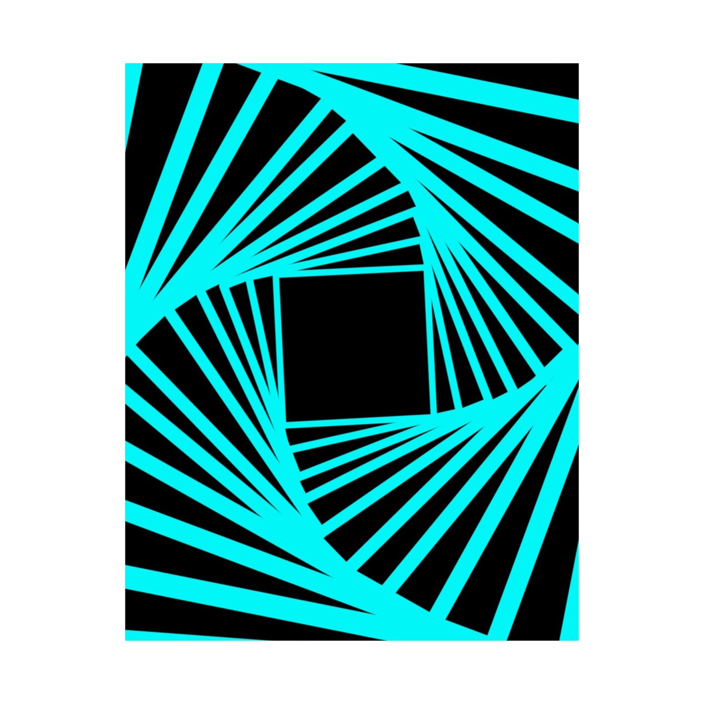 Geometric Spiral Optical Art Poster — Turquoise Black Matte Vertical Print
