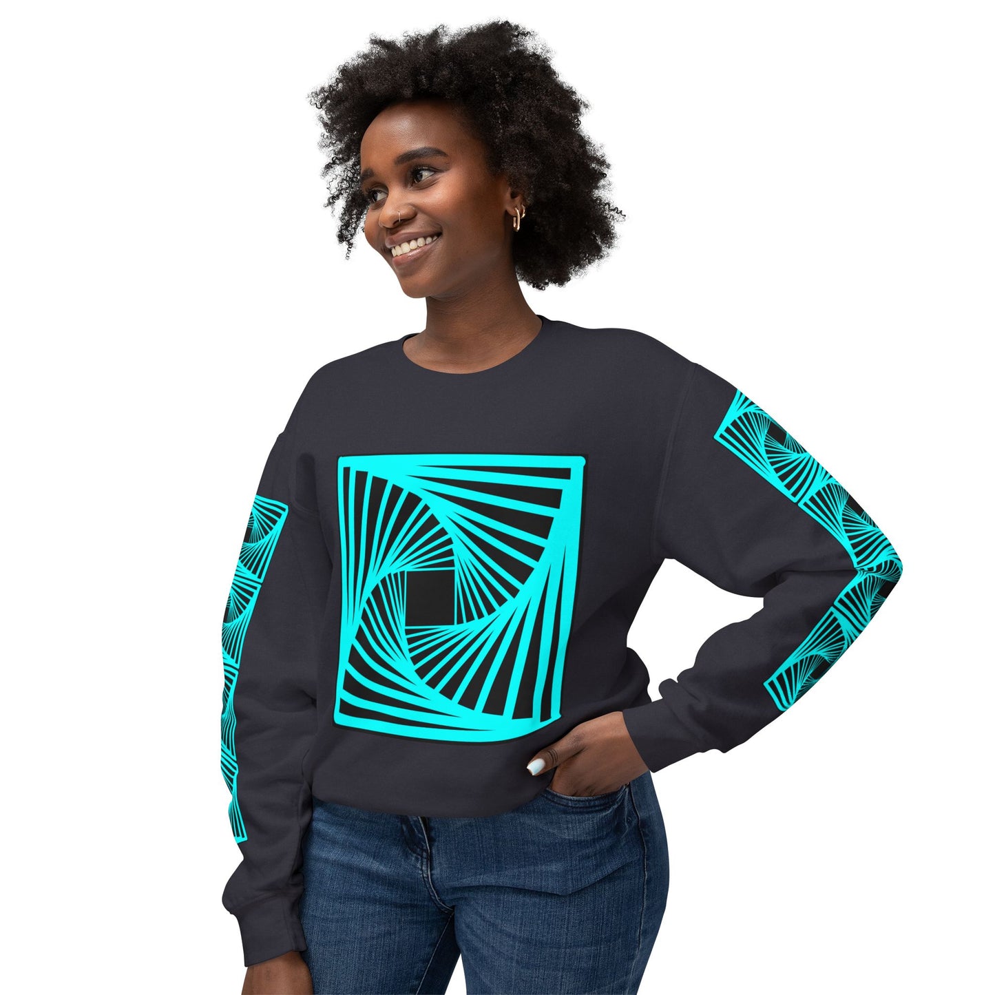 Trippy Party Crewneck Sweatshirt - Blacklight Blue Blur Rave Fun Concert EDM Art Spiral Psychedelic