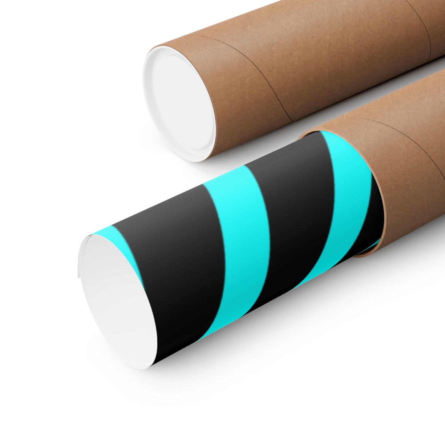 Geometric Spiral Optical Art Poster — Turquoise Black Matte Vertical Print