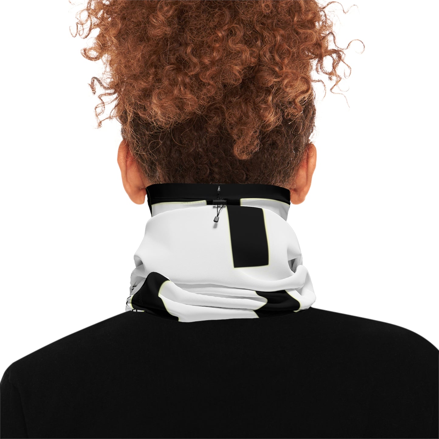 Winter Neck Gaiter — Black Minimalist Snowflake Pattern with Drawstring