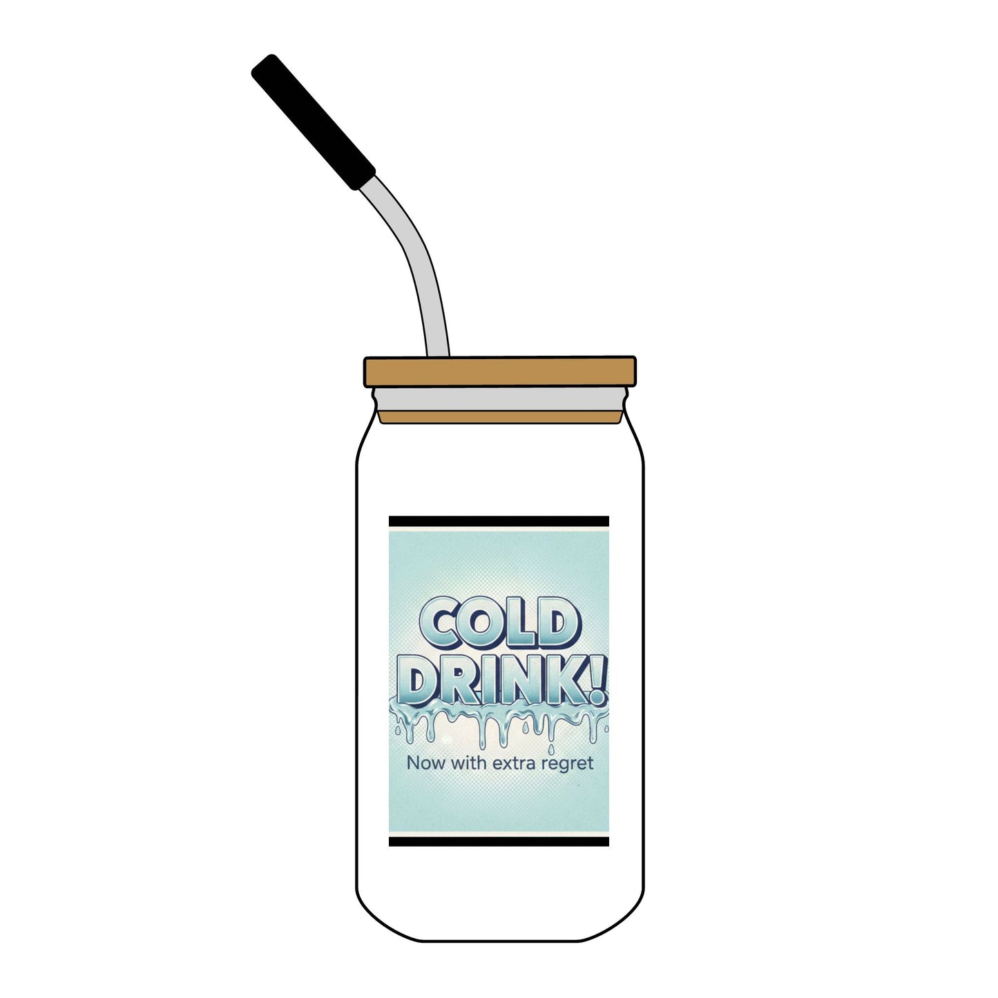 Engraved 16oz Can Glass Tumbler — 'Cold Drink' Mason-Style Cup with Lid & Straw