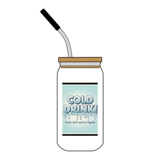 Engraved 16oz Can Glass Tumbler — 'Cold Drink' Mason-Style Cup with Lid & Straw