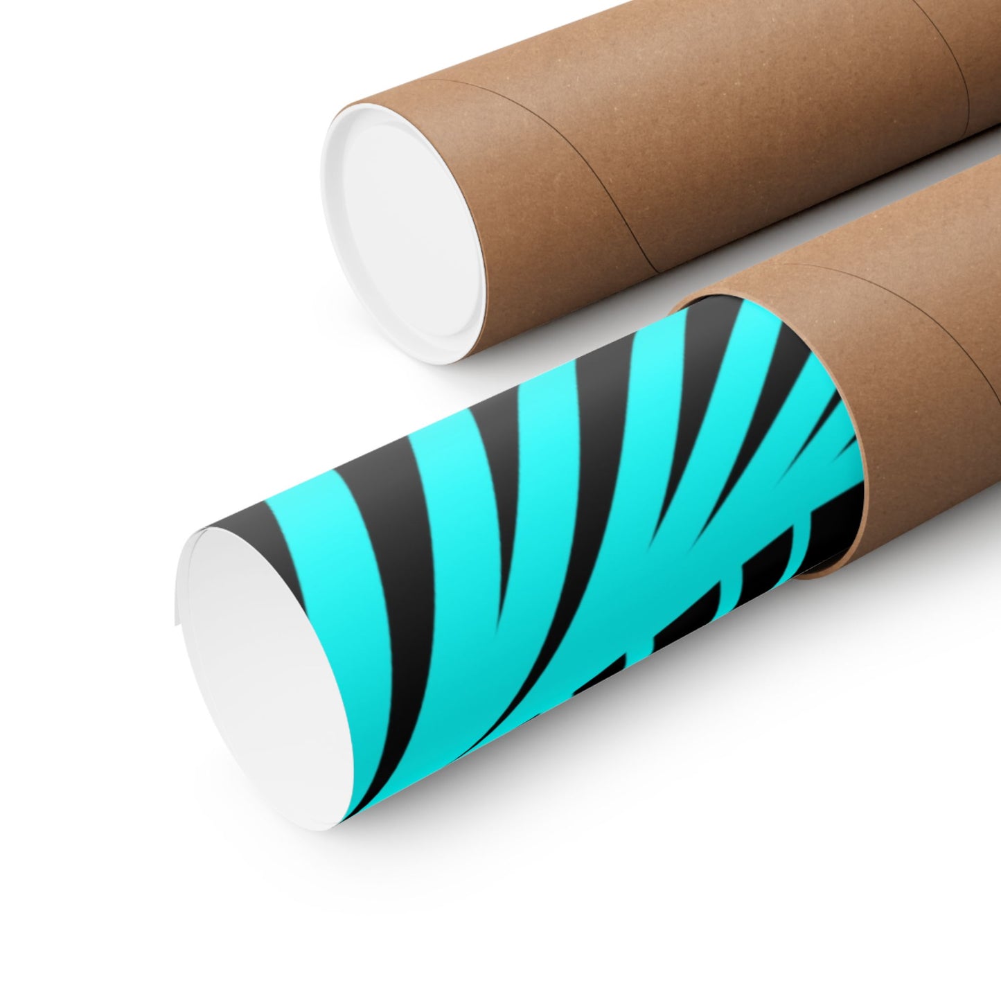Geometric Spiral Optical Art Poster — Turquoise Black Matte Vertical Print