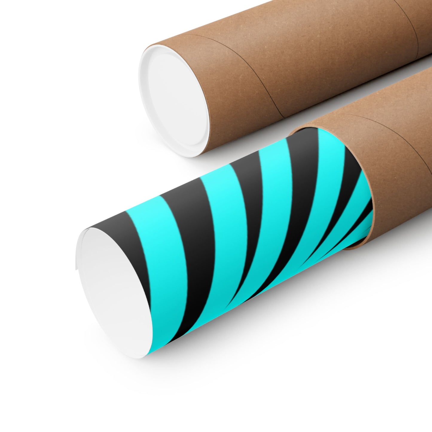 Geometric Spiral Optical Art Poster — Turquoise Black Matte Vertical Print