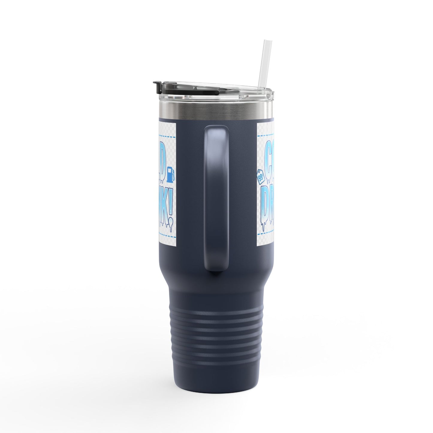 40oz Insulated Travel Mug – 'Cold Drink!' Retro Blue Graphic