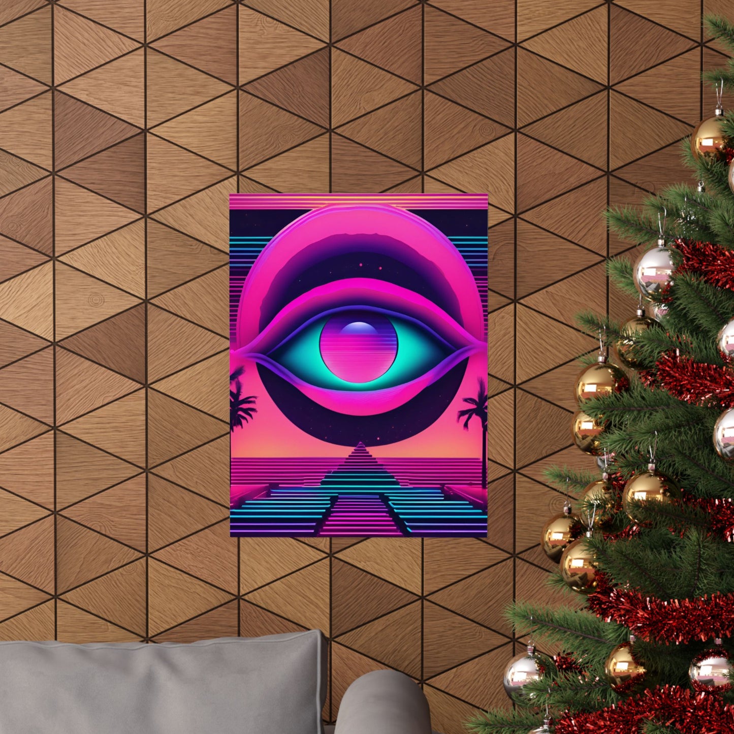 Retro Neon Eye Poster — Vaporwave Matte Vertical Art Print