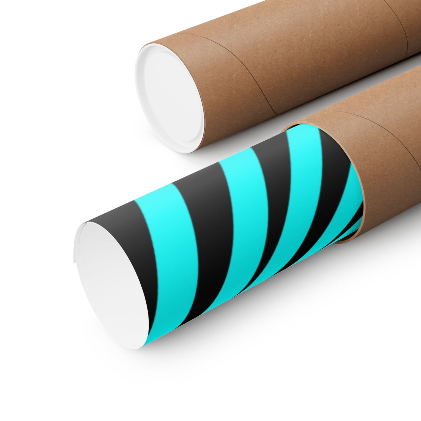 Geometric Spiral Optical Art Poster — Turquoise Black Matte Vertical Print
