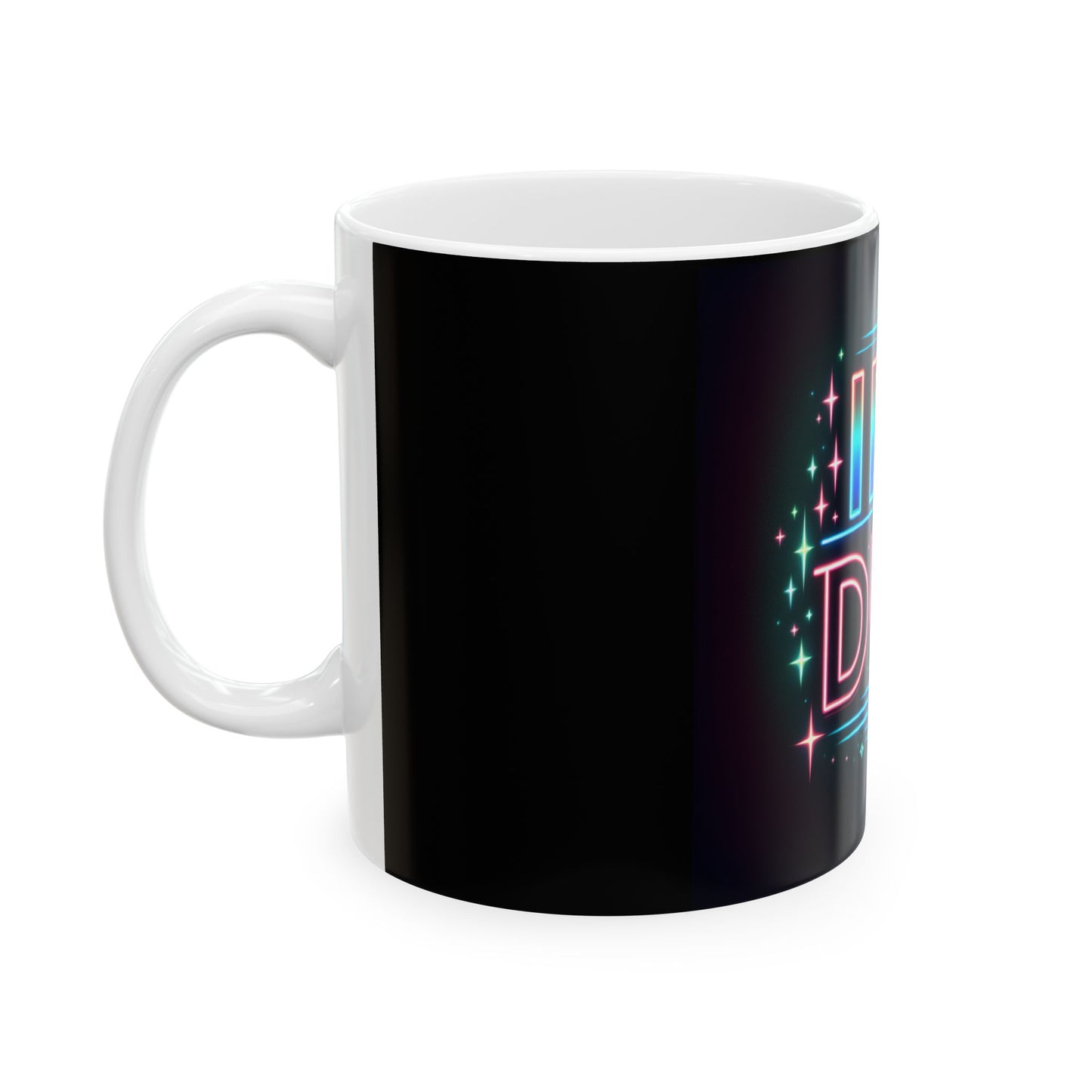 IDK Dude Neon Ceramic Mug - Fun Coffee Cup for Friends