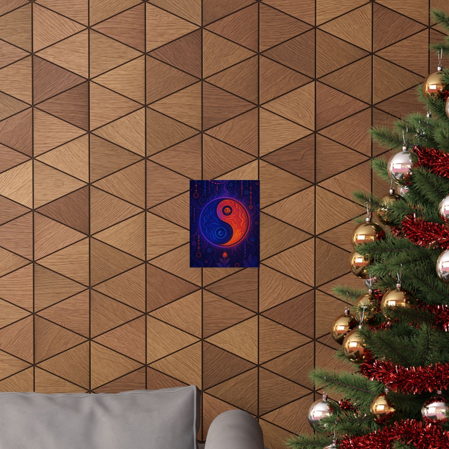 Yin Yang Neon Poster — Psychedelic Cosmic Matte Vertical Art