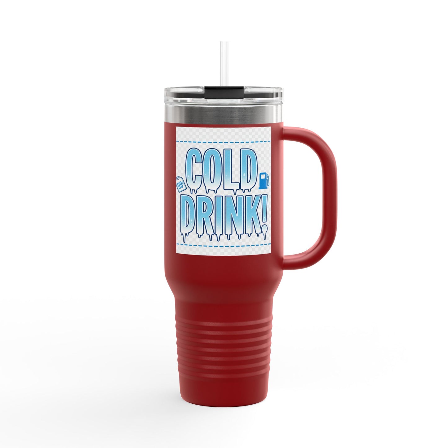 40oz Insulated Travel Mug – 'Cold Drink!' Retro Blue Graphic