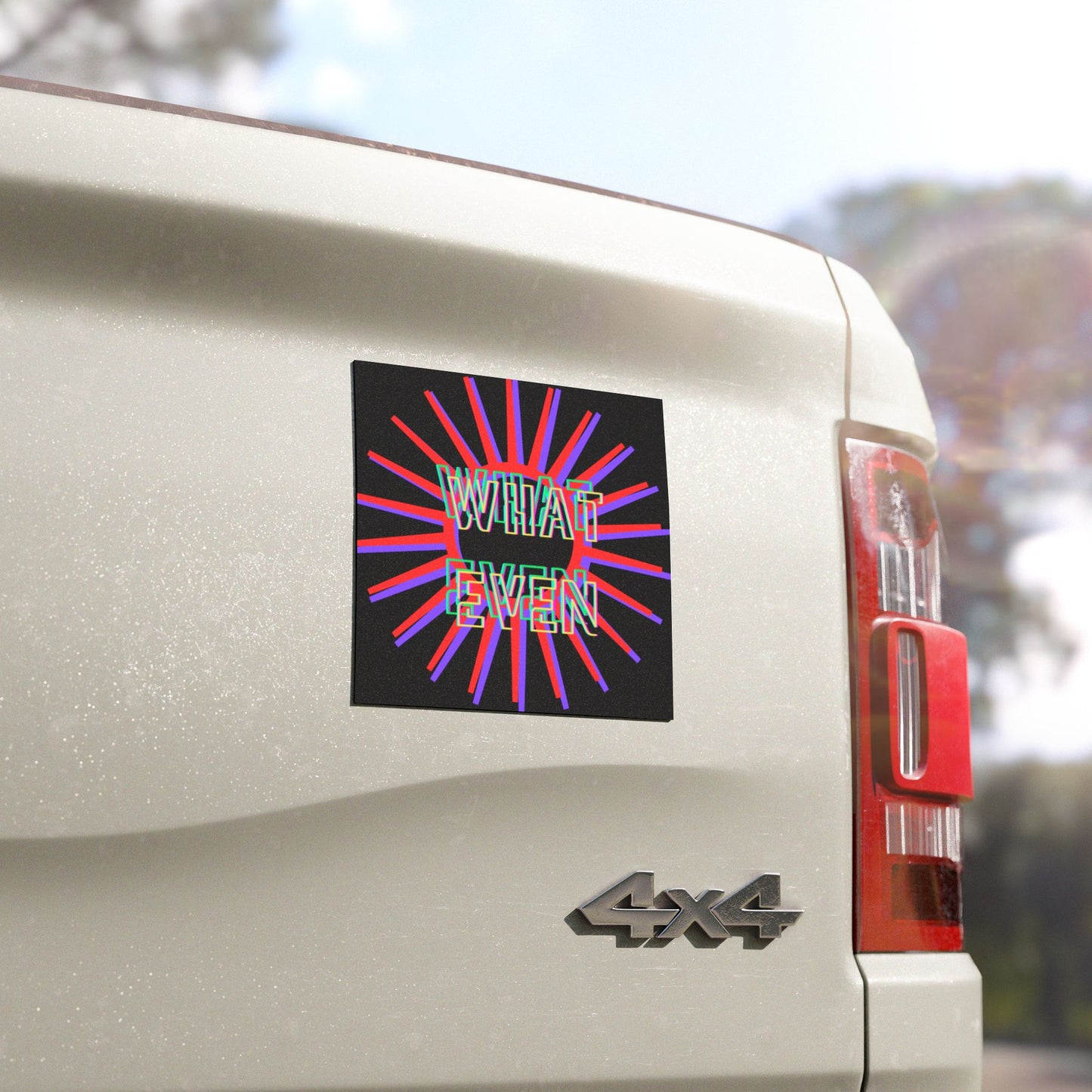 What Even Car Magnet — Retro Neon Text Magnetic Sign for Cars