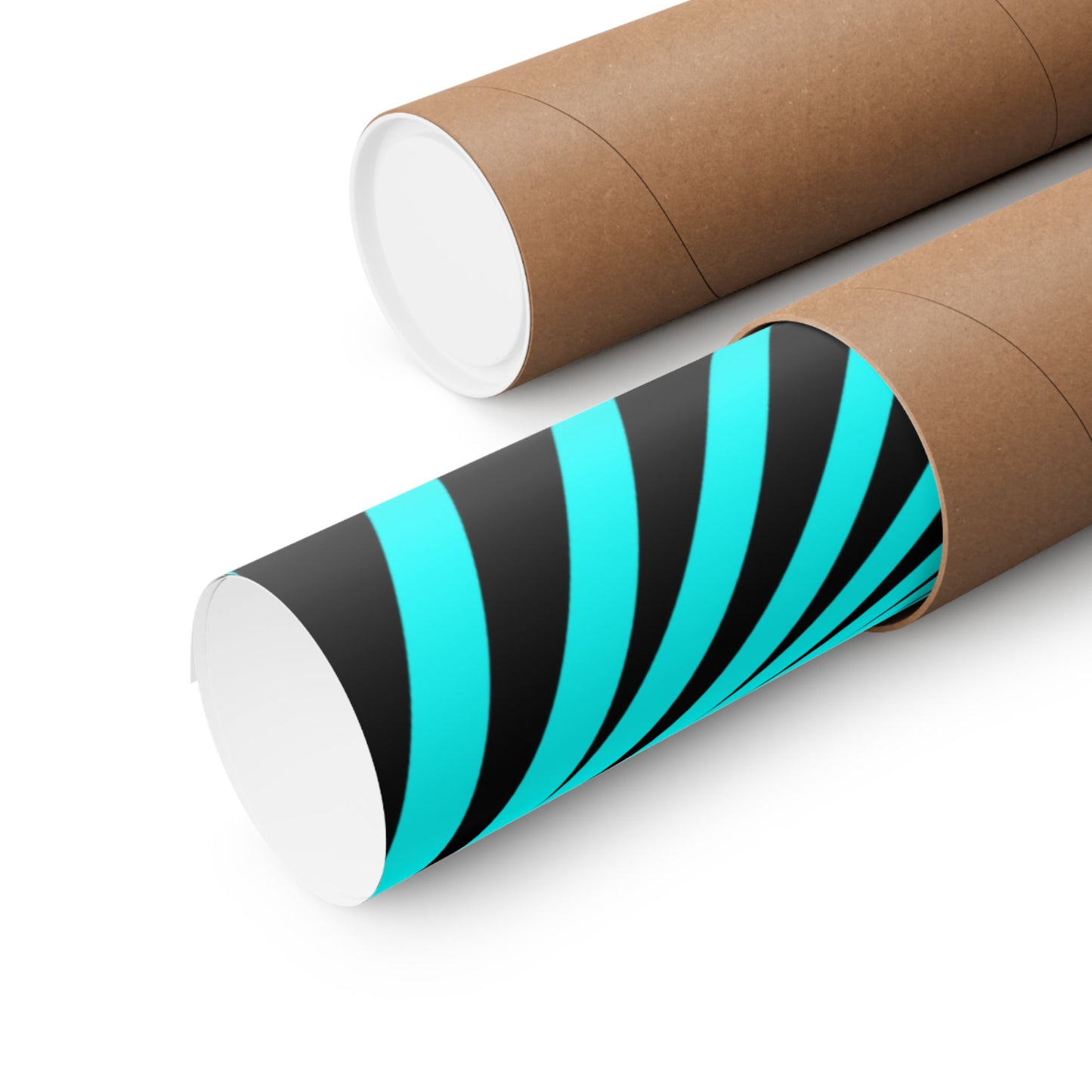 Geometric Spiral Optical Art Poster — Turquoise Black Matte Vertical Print