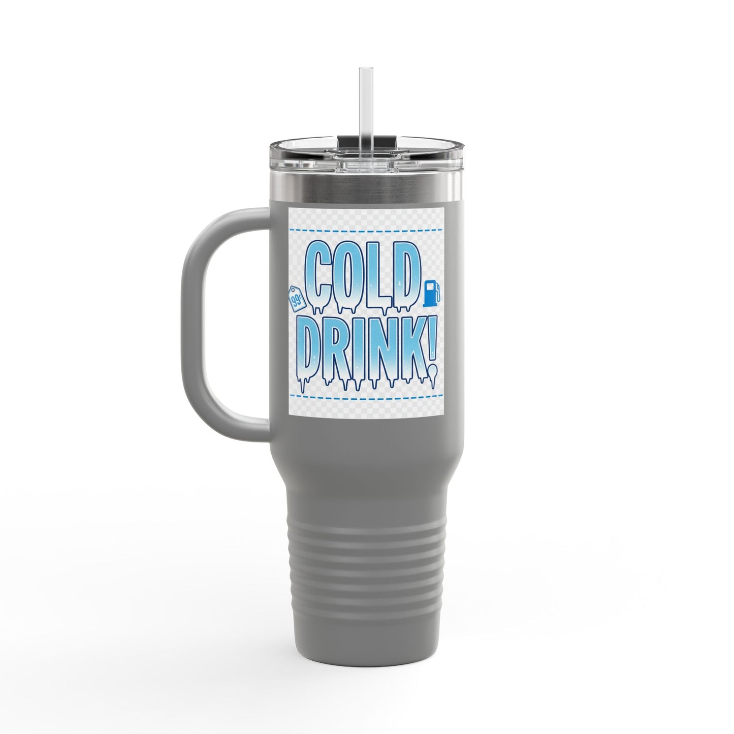 40oz Insulated Travel Mug – 'Cold Drink!' Retro Blue Graphic