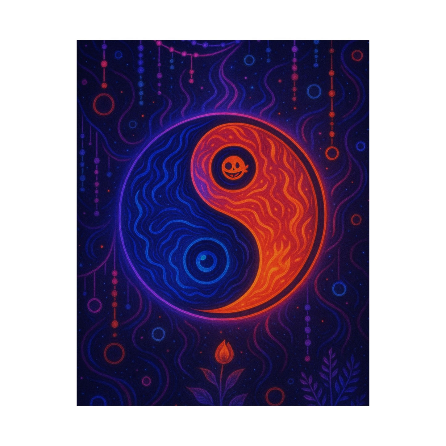Yin Yang Neon Poster — Psychedelic Cosmic Matte Vertical Art