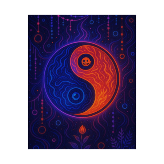 Yin Yang Neon Poster — Psychedelic Cosmic Matte Vertical Art
