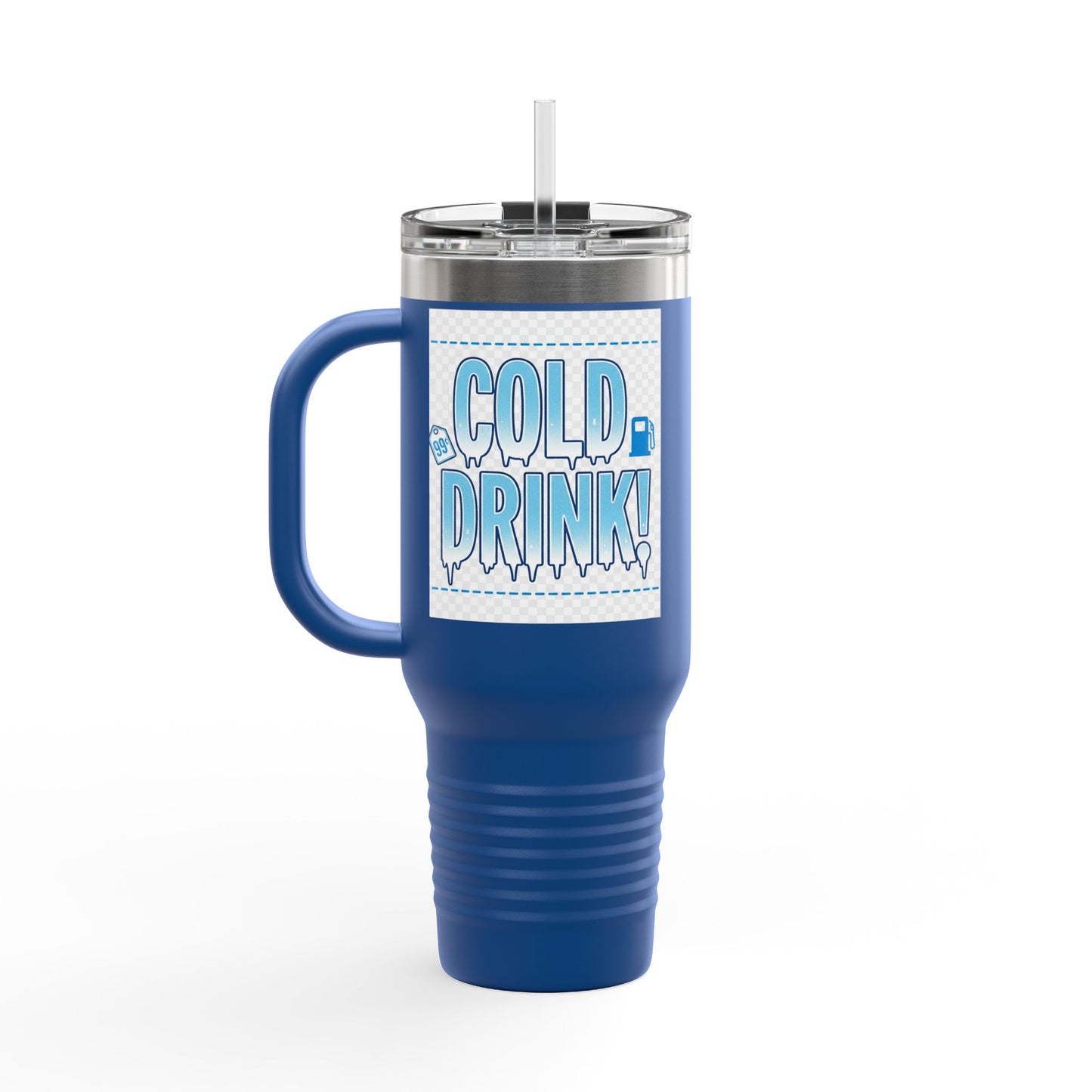 40oz Insulated Travel Mug – 'Cold Drink!' Retro Blue Graphic