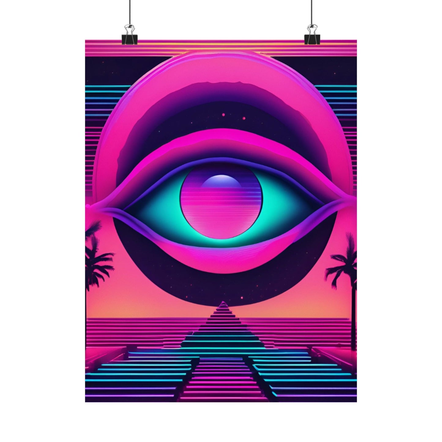 Retro Neon Eye Poster — Vaporwave Matte Vertical Art Print