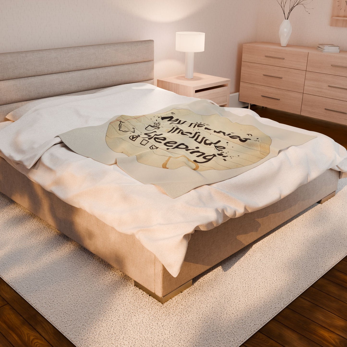 Plush Blanket — "My hobbies include Sleeping" Cozy Velveteen Throw for Sleepers & Gift