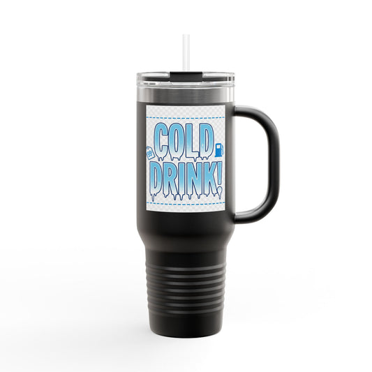 40oz Insulated Travel Mug – 'Cold Drink!' Retro Blue Graphic