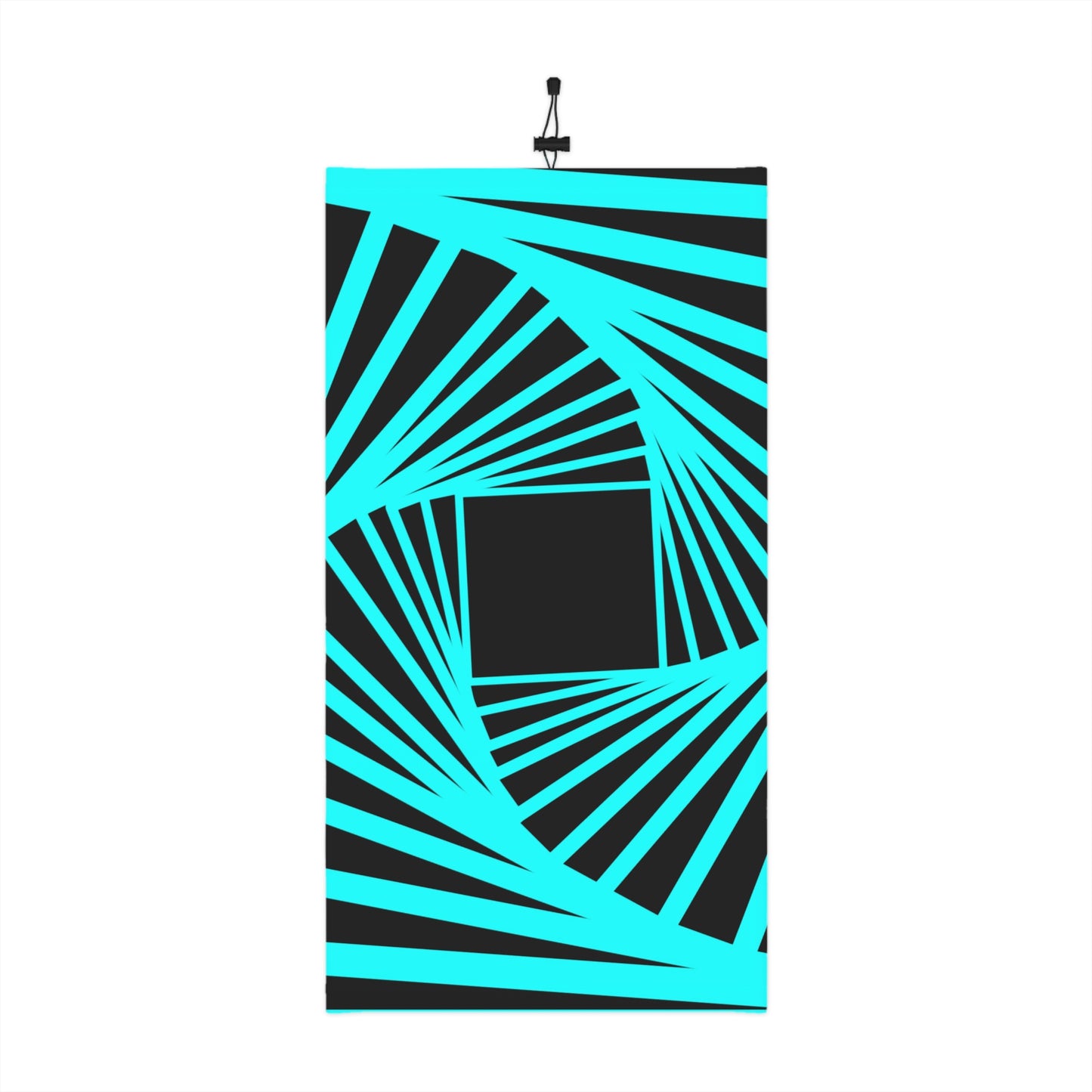 Geometric Spiral Winter Neck Gaiter — Turquoise Black Drawstring Cold-Weather Face Cover