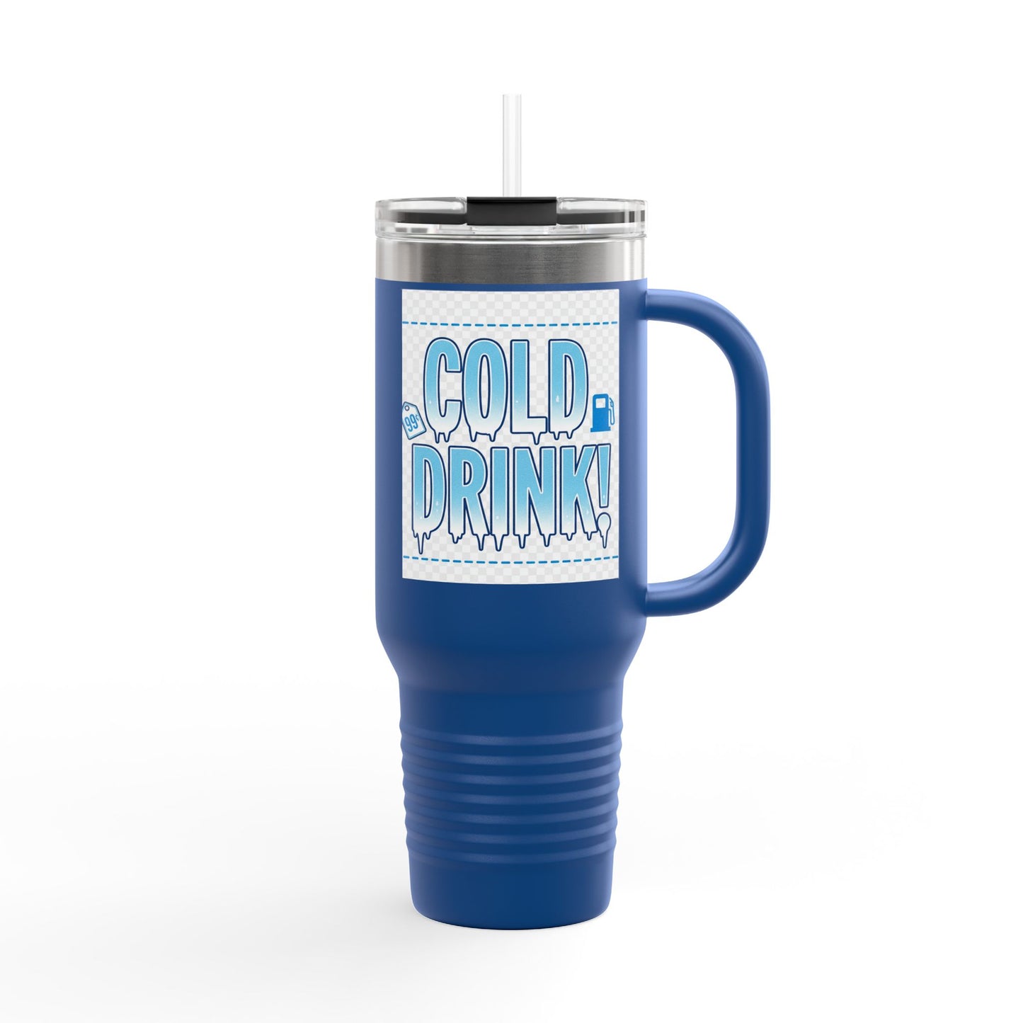 40oz Insulated Travel Mug – 'Cold Drink!' Retro Blue Graphic