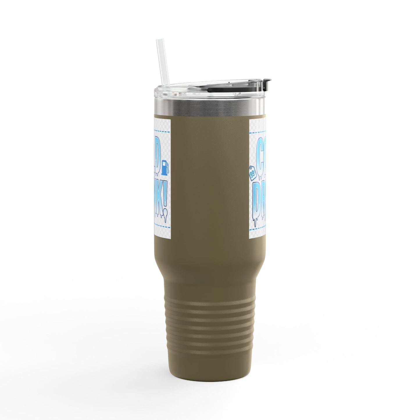 40oz Insulated Travel Mug – 'Cold Drink!' Retro Blue Graphic
