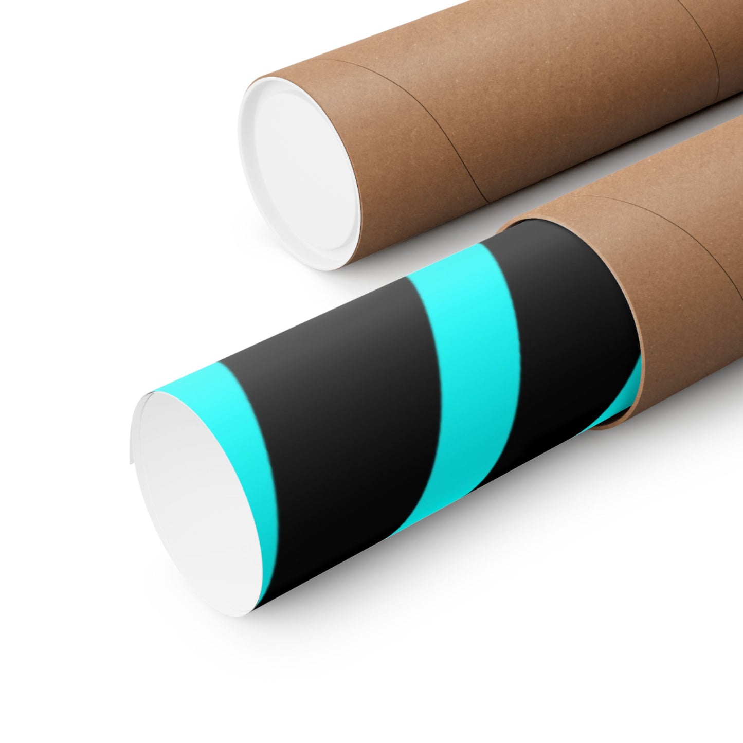 Geometric Spiral Optical Art Poster — Turquoise Black Matte Vertical Print