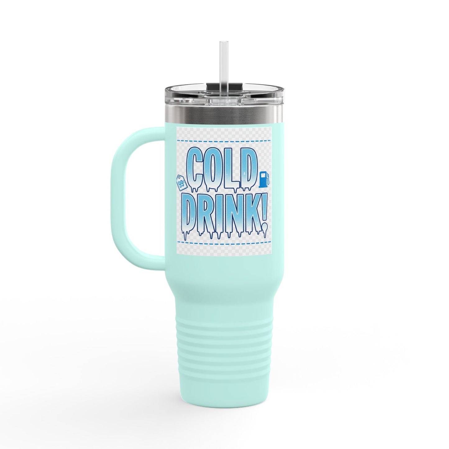 40oz Insulated Travel Mug – 'Cold Drink!' Retro Blue Graphic