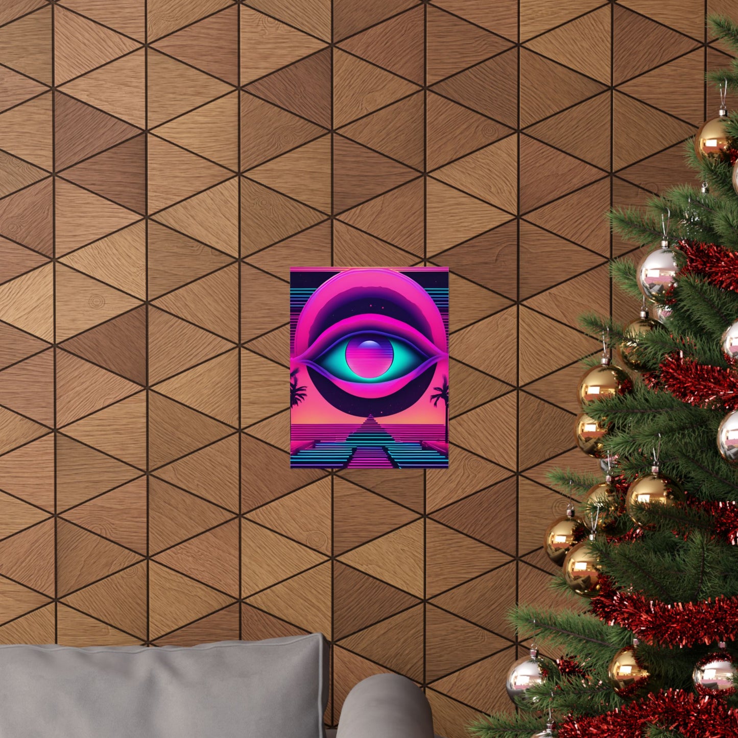 Retro Neon Eye Poster — Vaporwave Matte Vertical Art Print