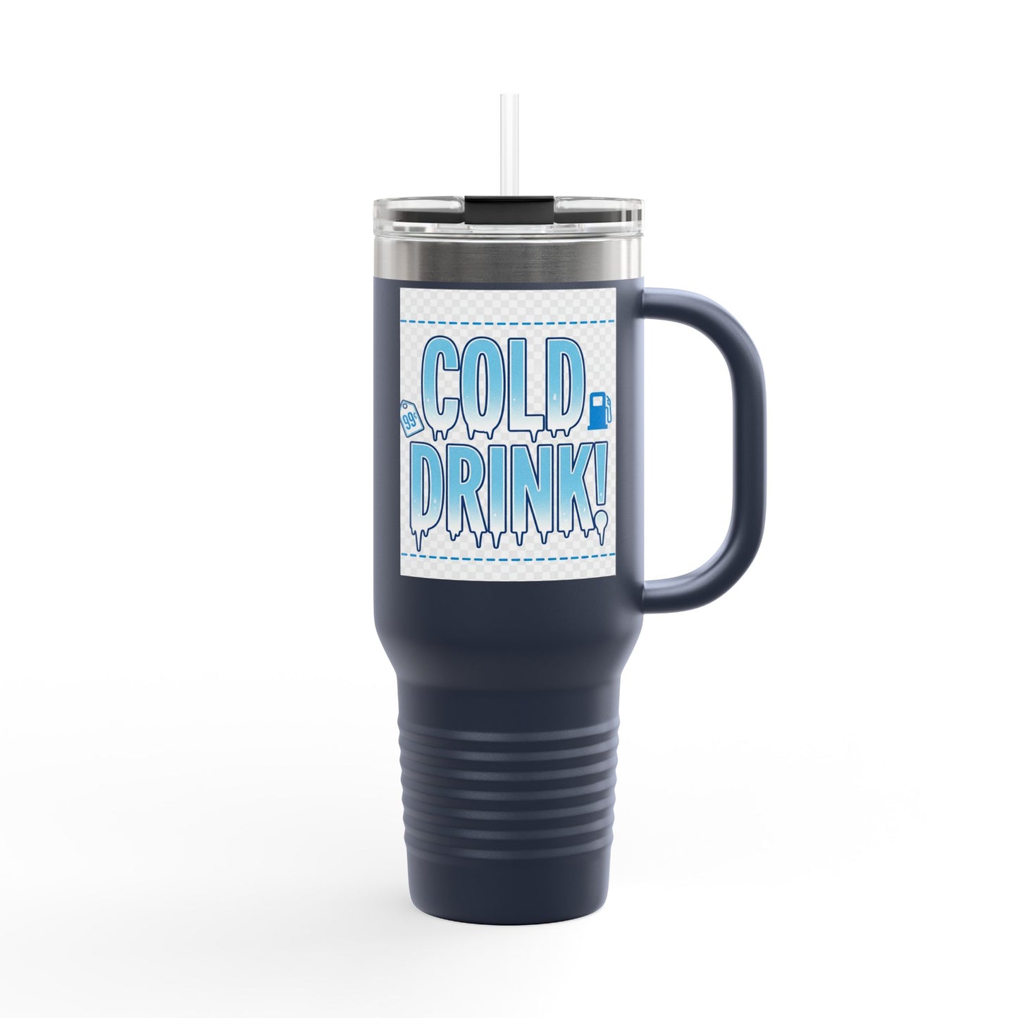 40oz Insulated Travel Mug – 'Cold Drink!' Retro Blue Graphic