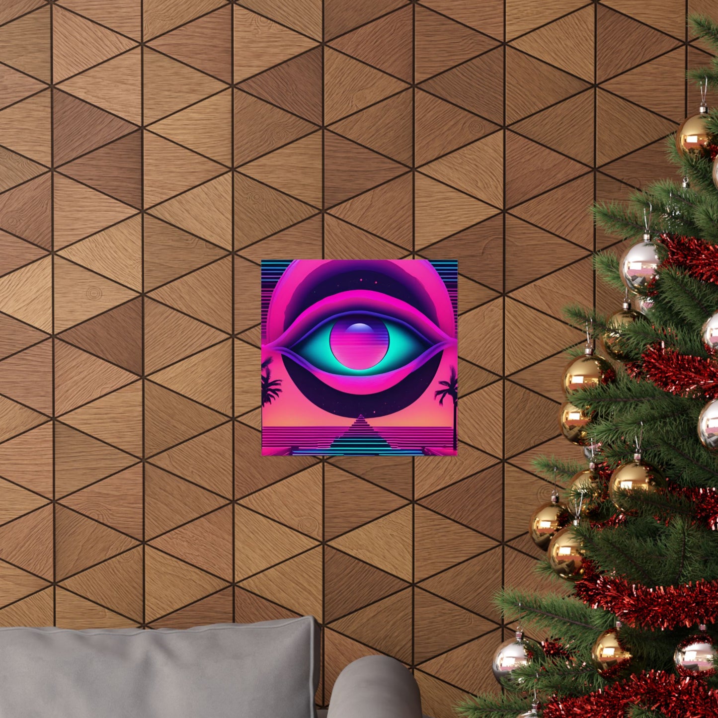 Retro Neon Eye Poster — Vaporwave Matte Vertical Art Print