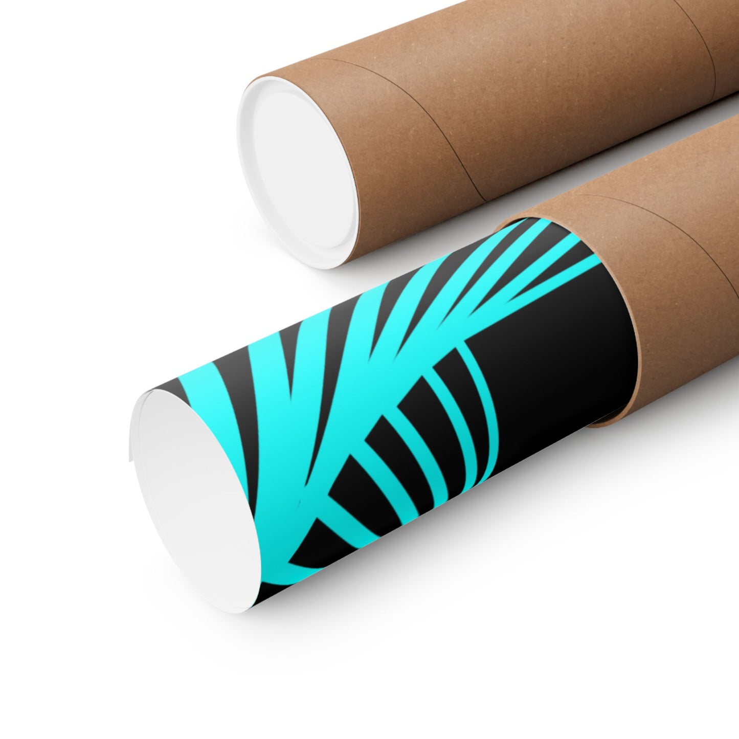 Geometric Spiral Optical Art Poster — Turquoise Black Matte Vertical Print