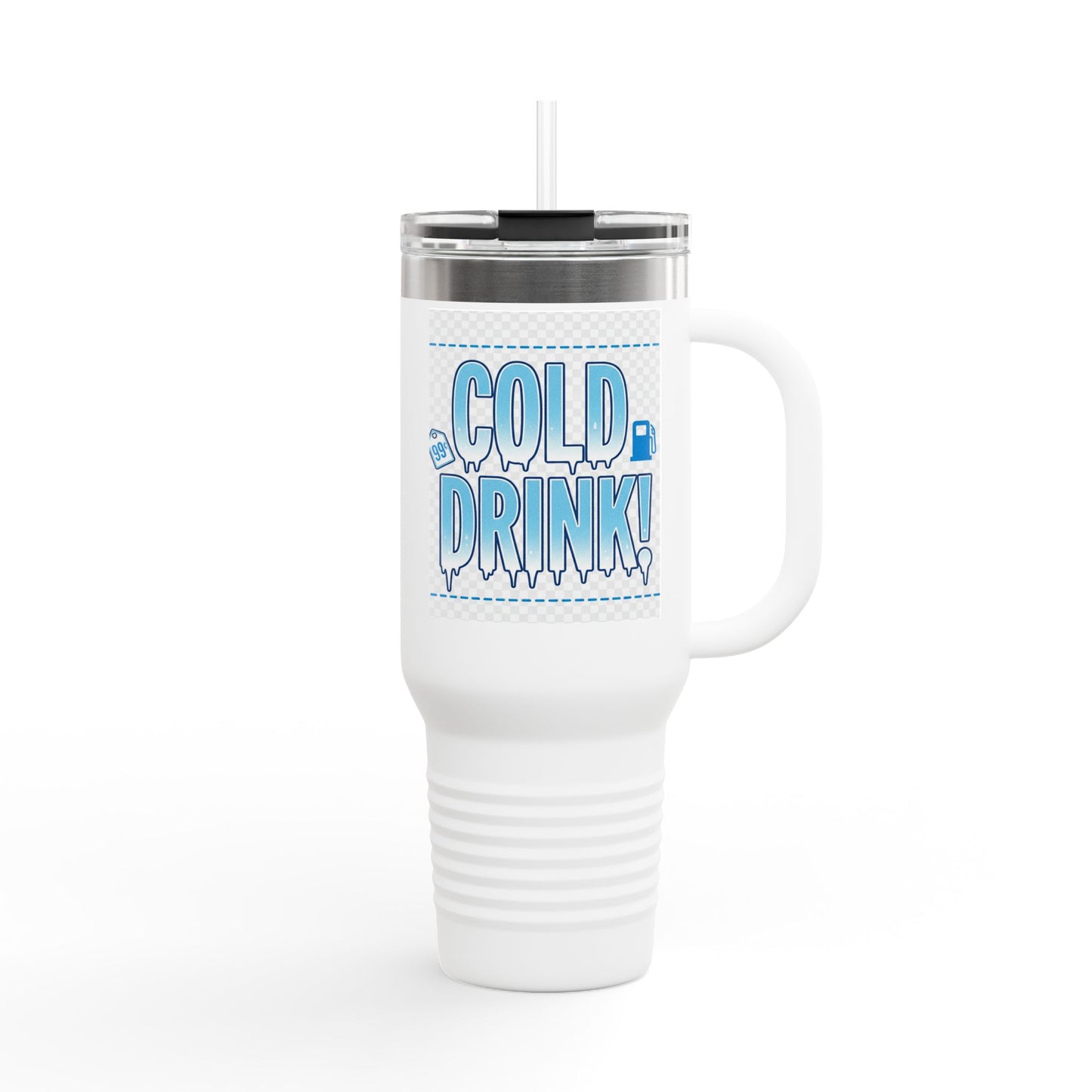40oz Insulated Travel Mug – 'Cold Drink!' Retro Blue Graphic