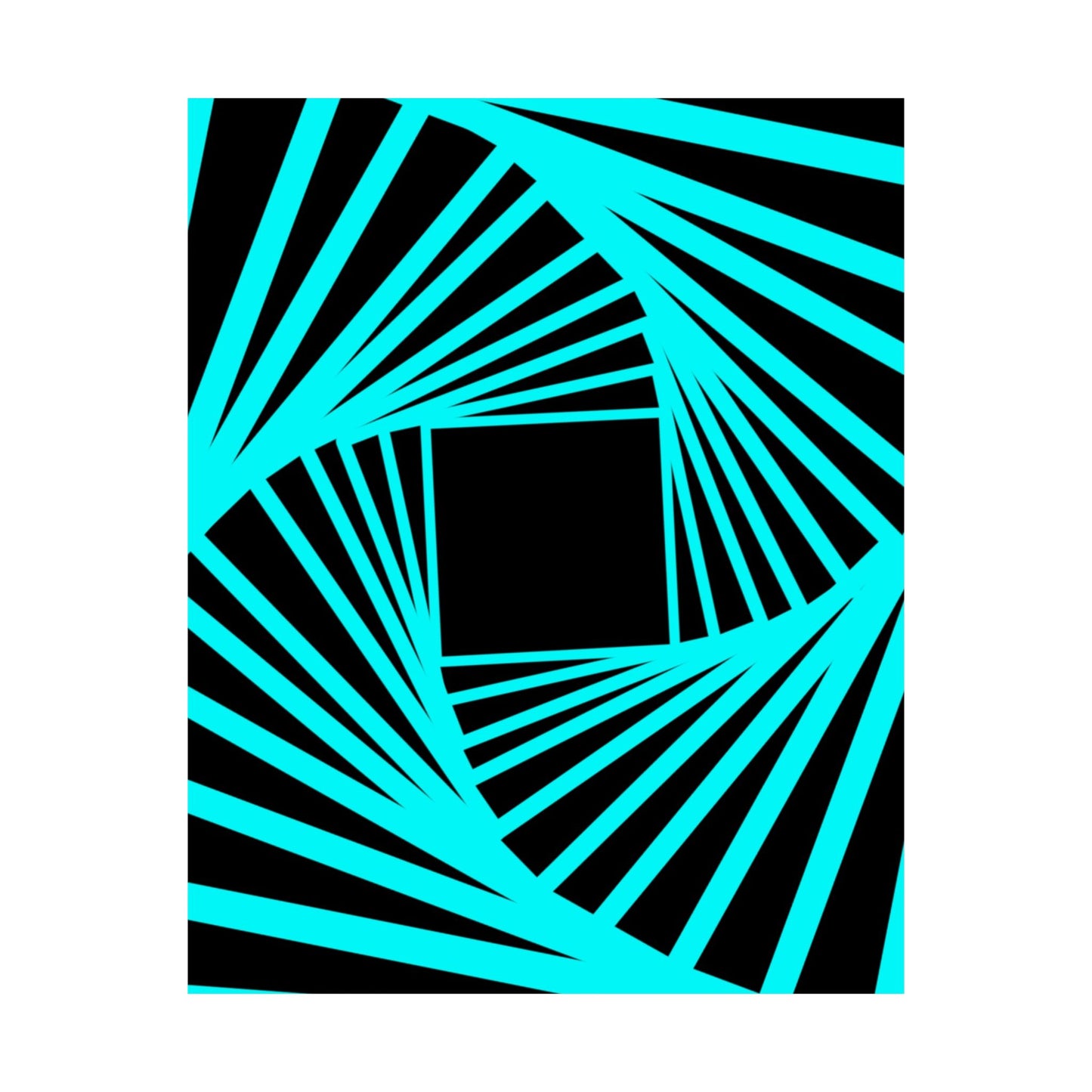 Geometric Spiral Optical Art Poster — Turquoise Black Matte Vertical Print