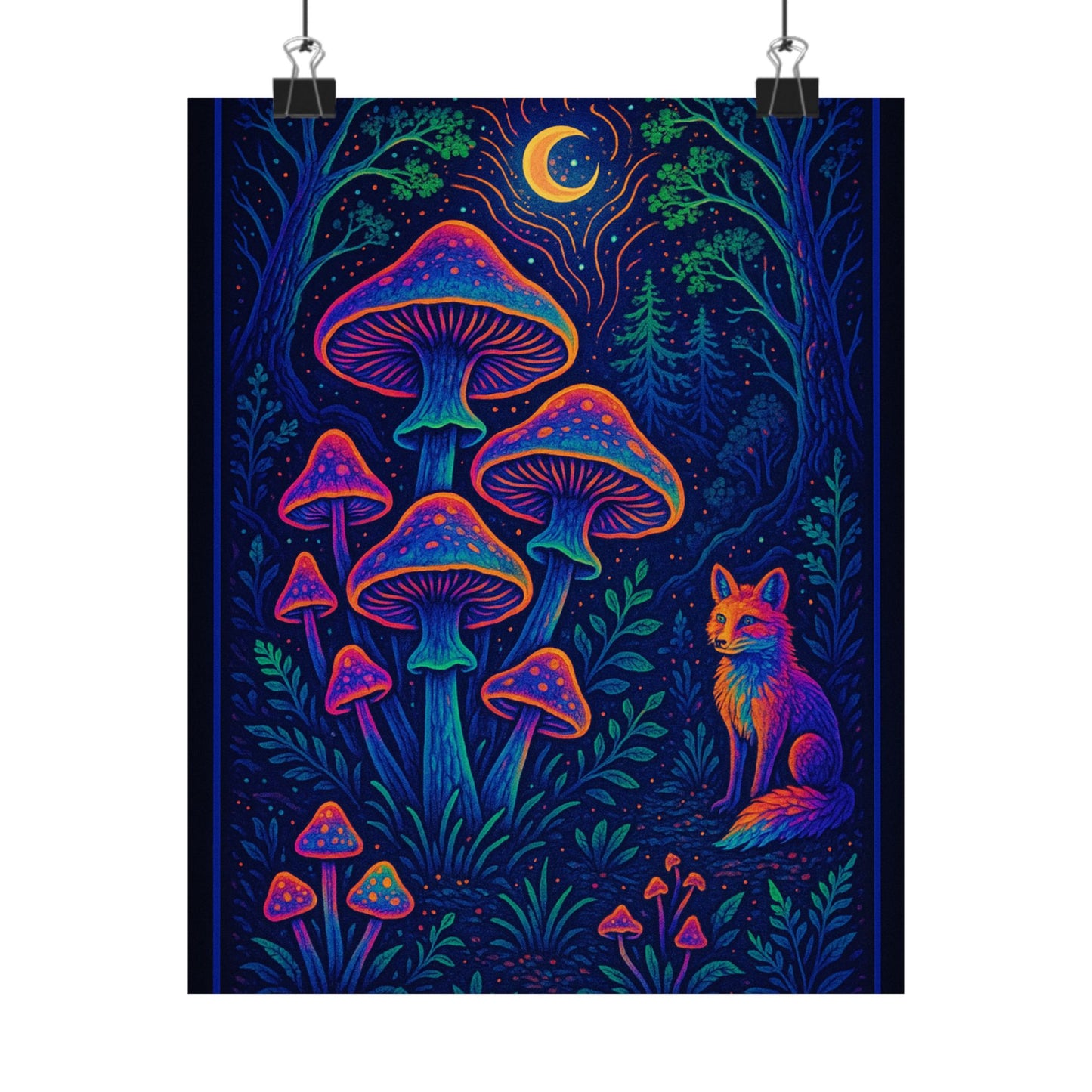 Mystic Forest Mushroom Poster — Neon Fox Night Art Print