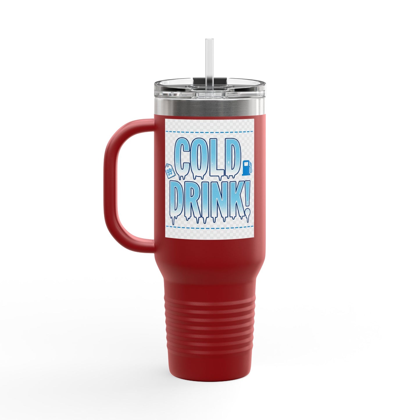 40oz Insulated Travel Mug – 'Cold Drink!' Retro Blue Graphic