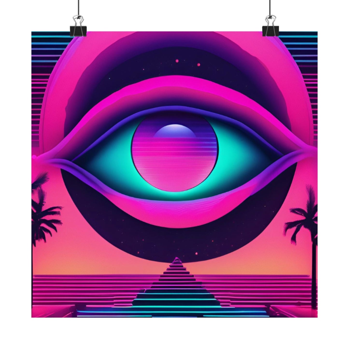 Retro Neon Eye Poster — Vaporwave Matte Vertical Art Print