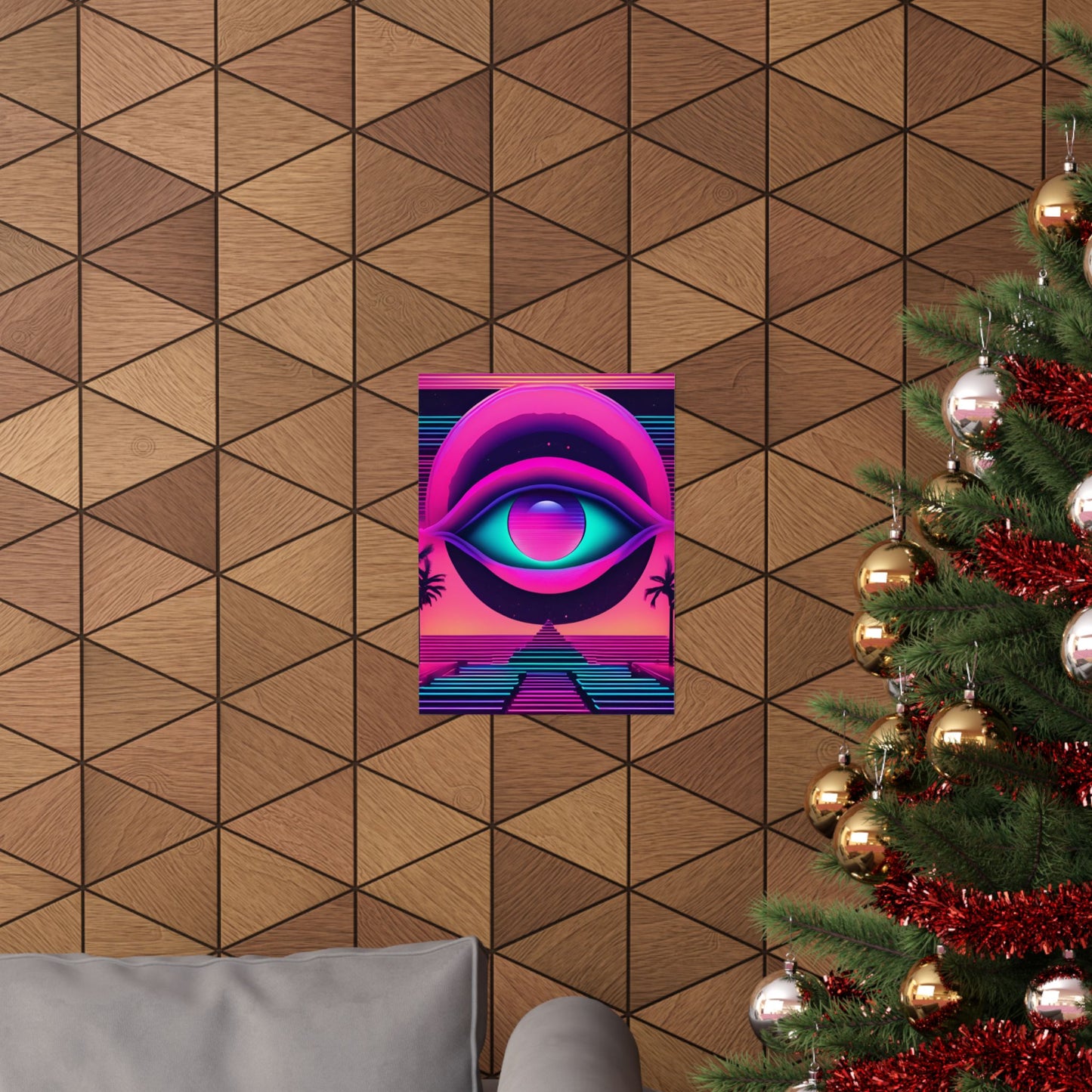 Retro Neon Eye Poster — Vaporwave Matte Vertical Art Print