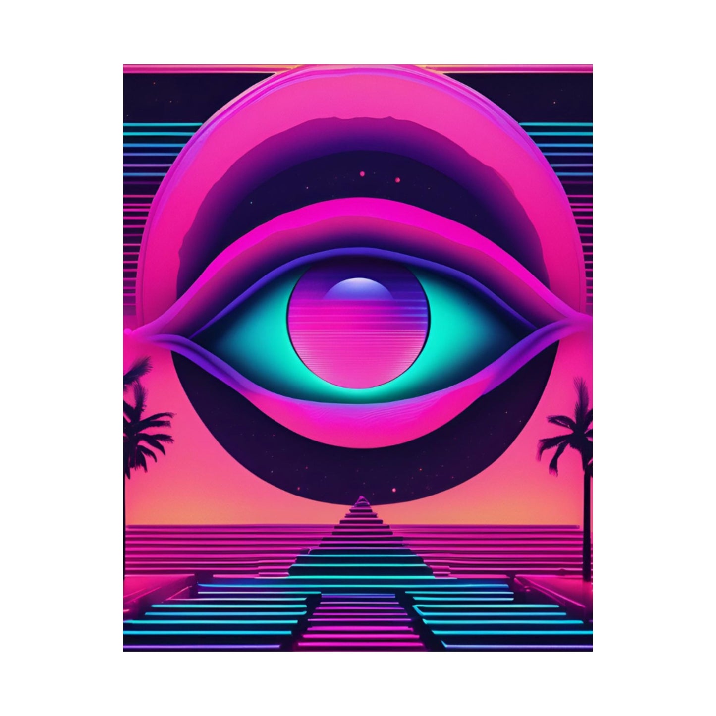 Retro Neon Eye Poster — Vaporwave Matte Vertical Art Print