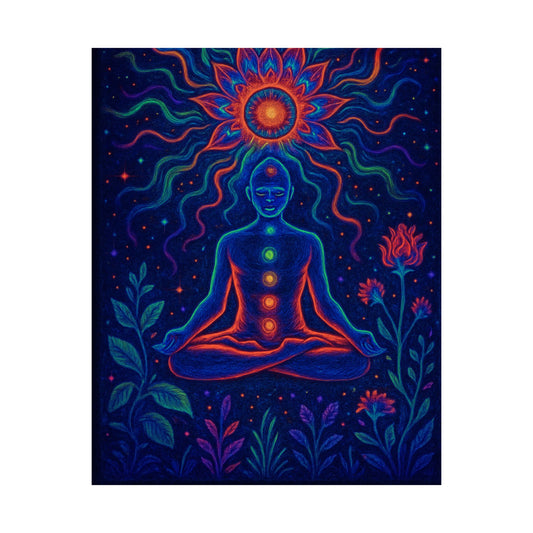 Chakra Meditation Matte Poster — Neon Yoga Art Print