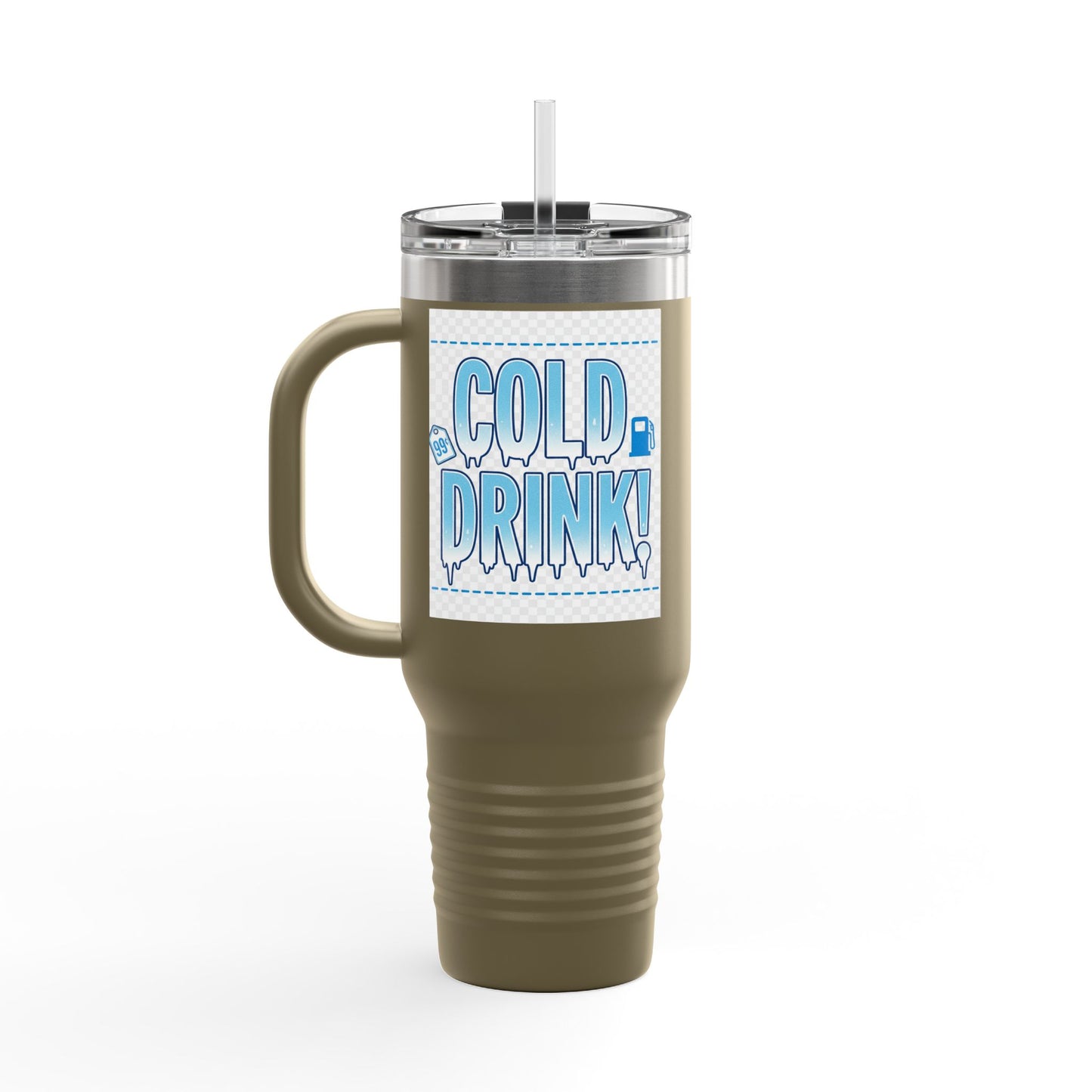 40oz Insulated Travel Mug – 'Cold Drink!' Retro Blue Graphic